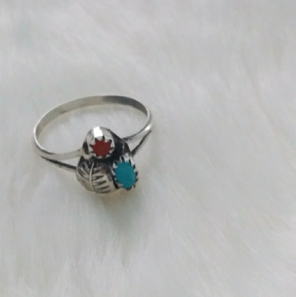 Native turquoise coral ring stack ring - Picture 2 of 4